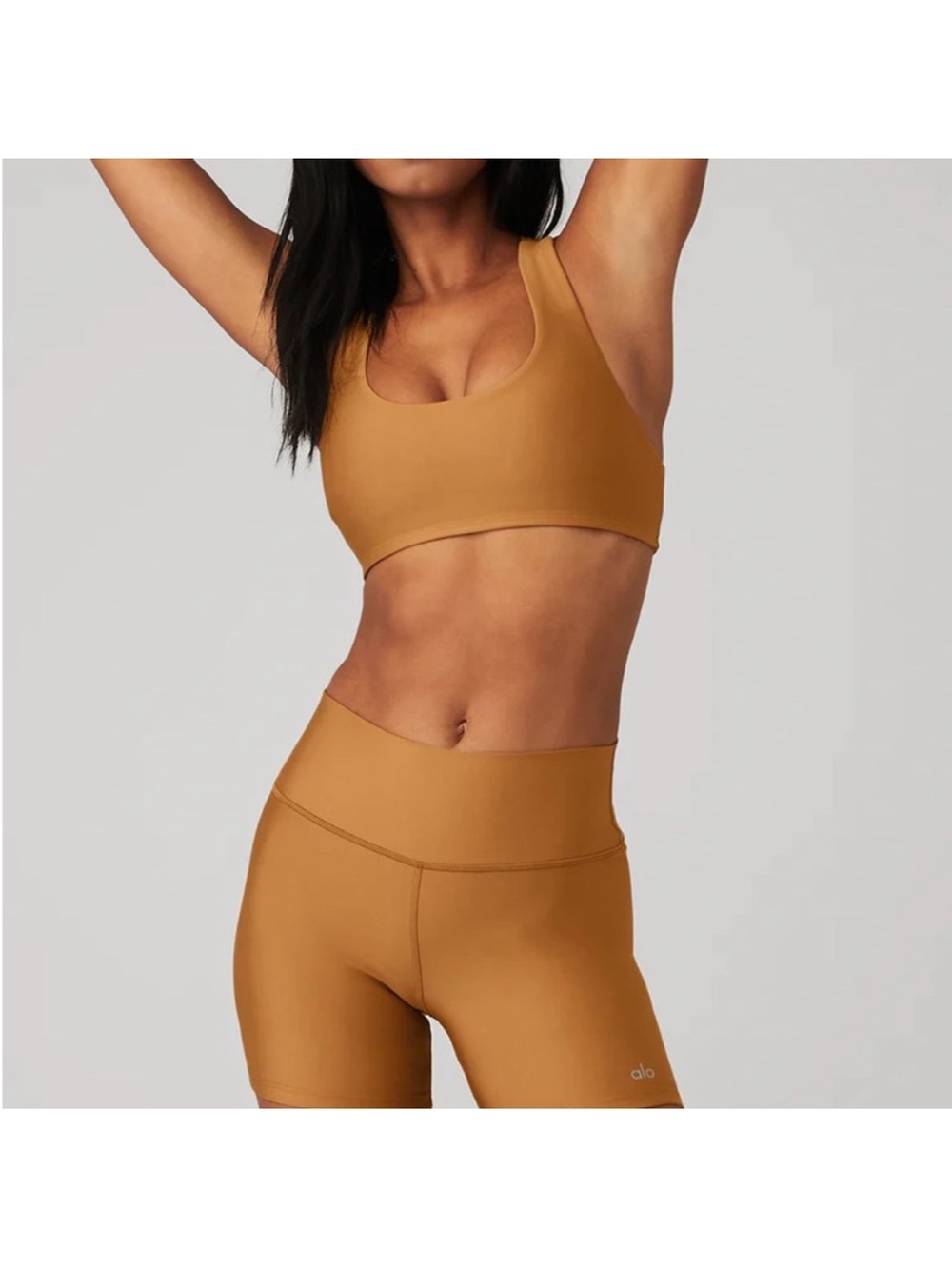 ALO Yoga Airlift Energy 5” Shorts & Racerback Bra Set in Rare Toffee in Size S